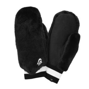 Nike women’s faux fur fleece mittens black white xs/s